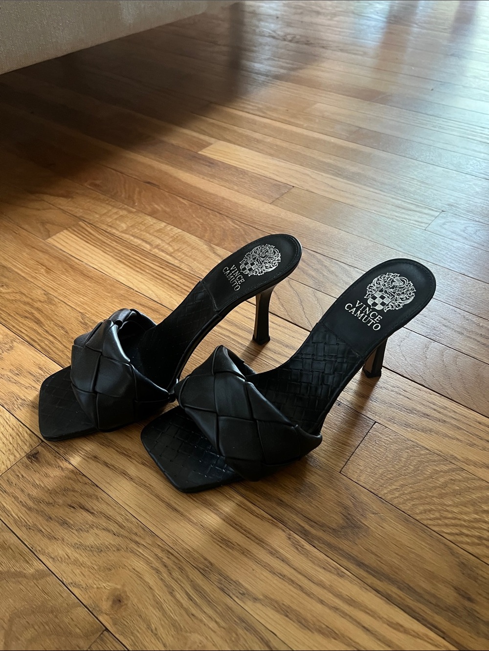 Vince Camuto Black Braided Leather Mules